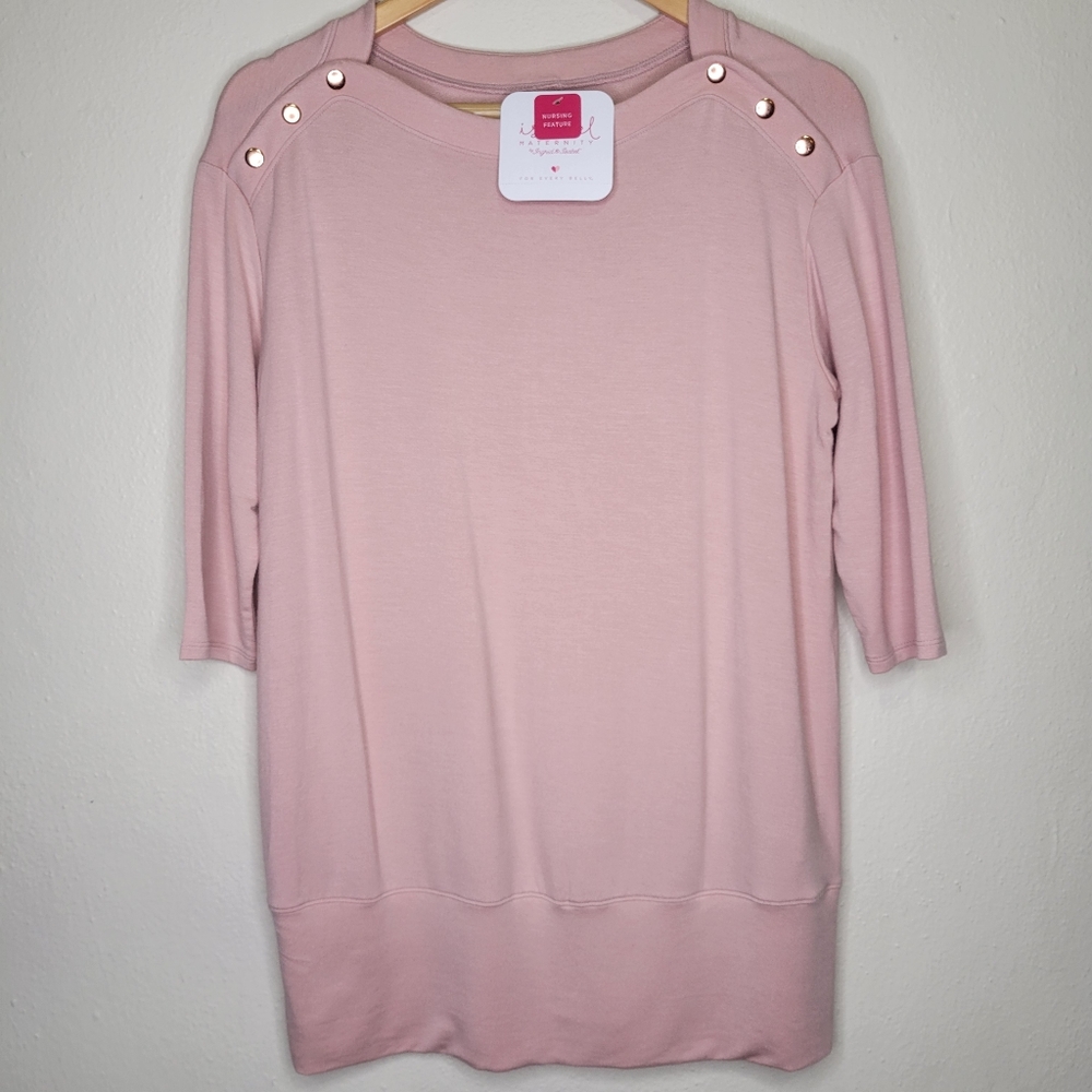 NWT Isabel Maternity 3/4 Sleeve Snap Shoulder Maternity Pink Top